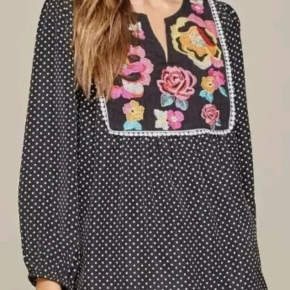 Savanna Jane Women's Polka Dot Floral Embroidery Boho Tunic Size XS - Picture 2 of 9